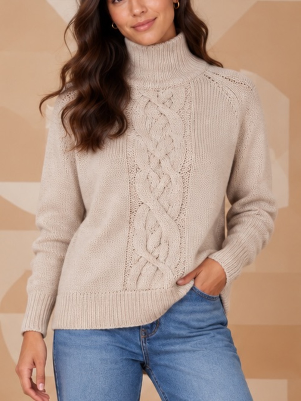🥦MAKE OFFER🥦 Barrow & Grove Turtleneck Cable-Knit Ivory Wool Sweater MED